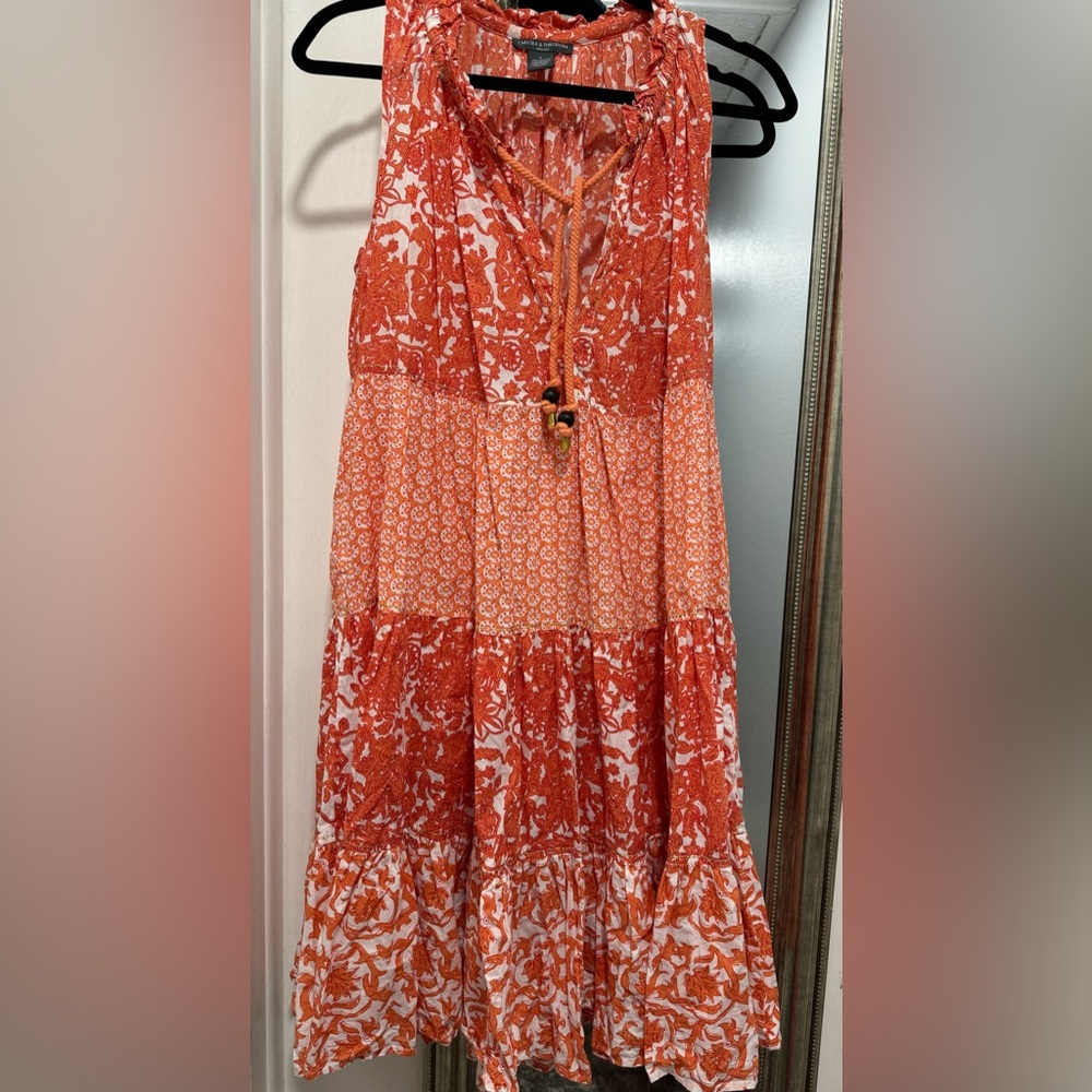 CHELSEA & THEODORE
Ruffle Tie Neck Woven Printed Tiered Dress